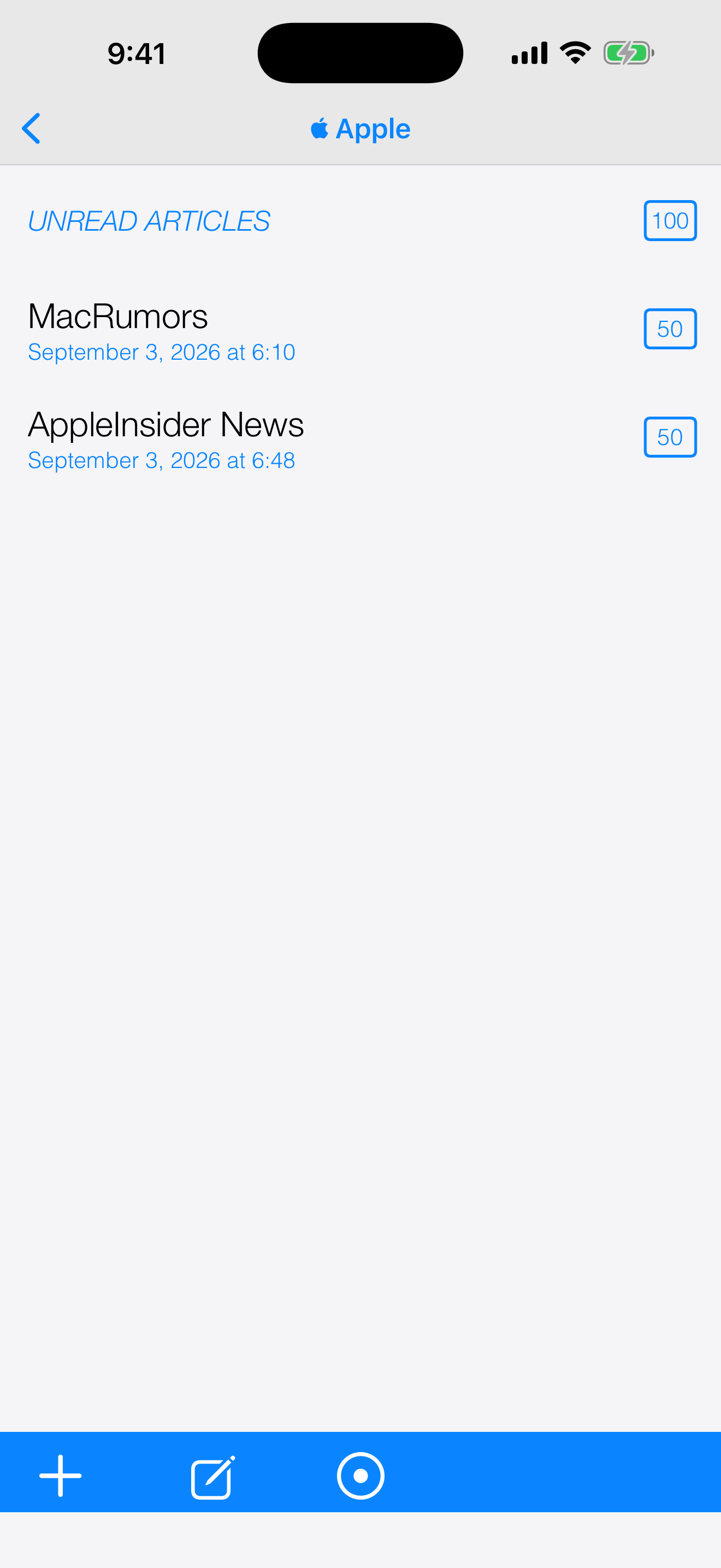 Folder of RSS feeds in Simple RSS+