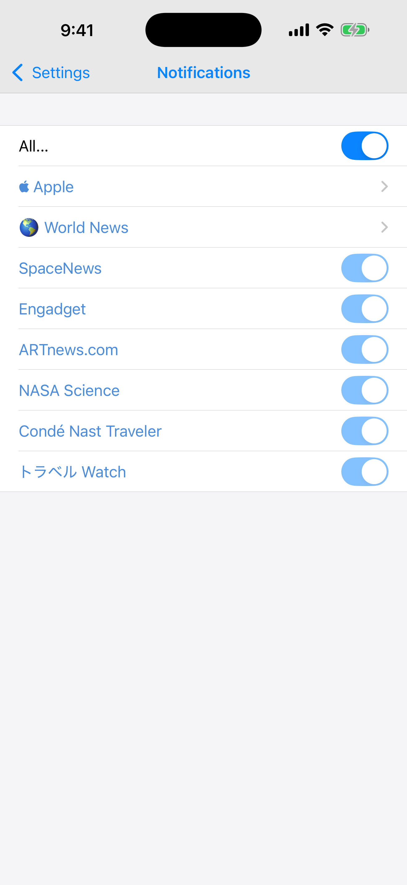 Per-feed push notification settings