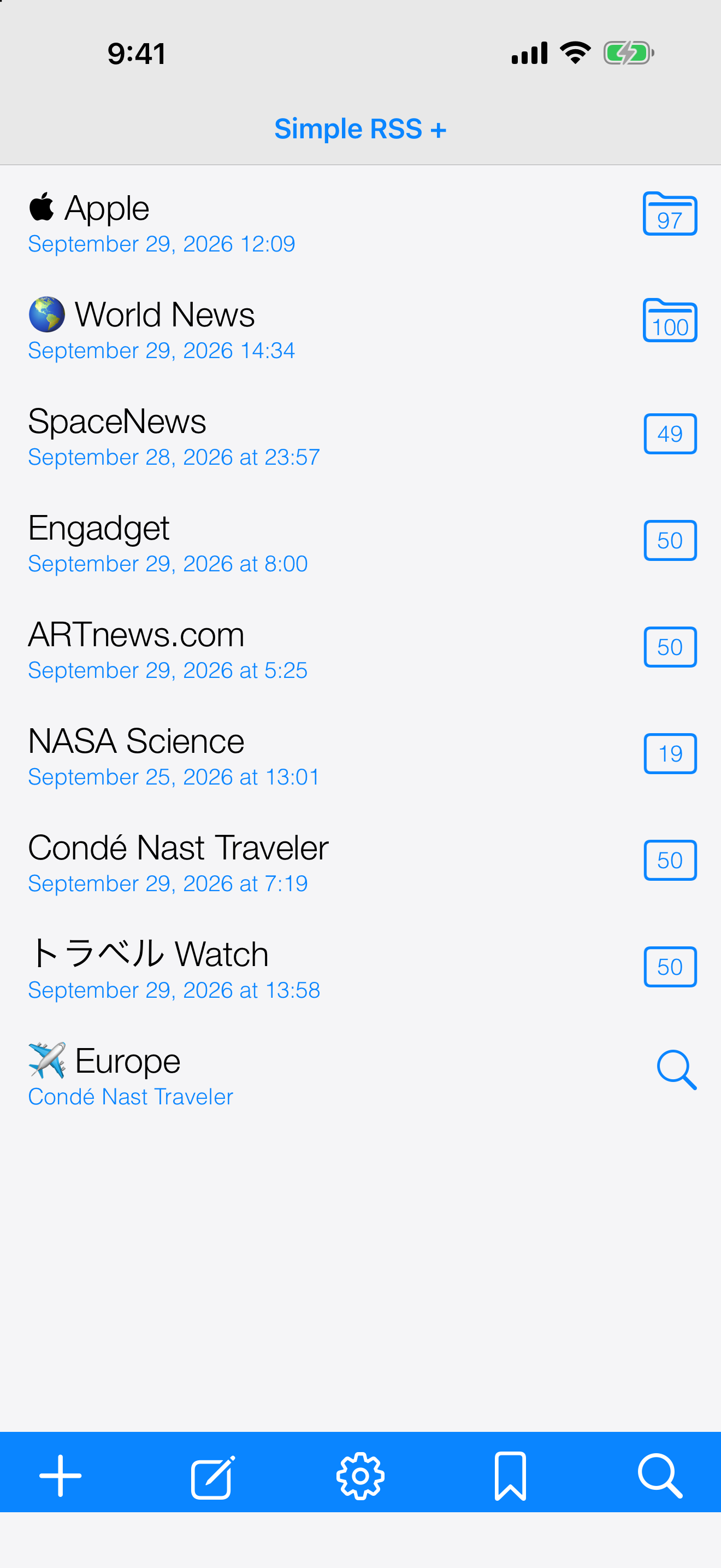 Aqua theme feed list, light mode