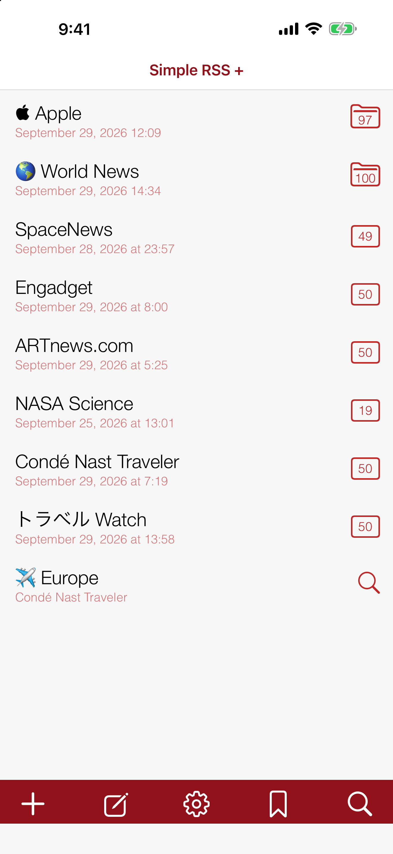 Classic theme feed list in red