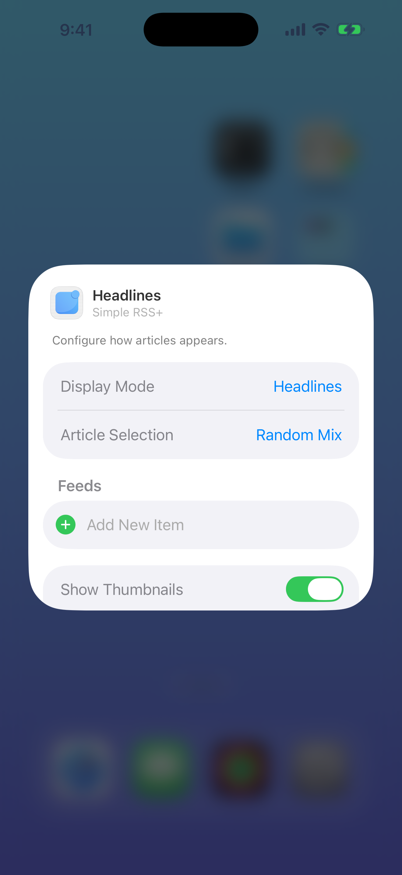 Headlines widget configuration