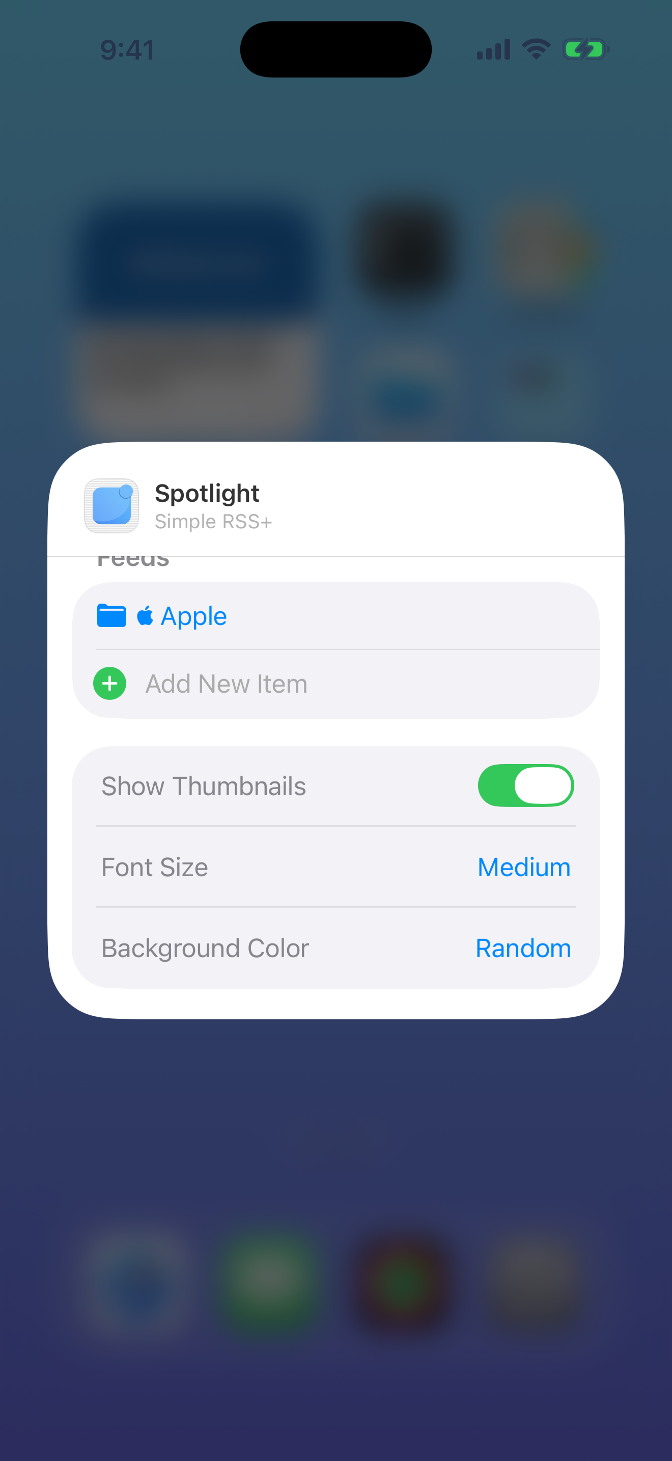 Spotlight widget configuration