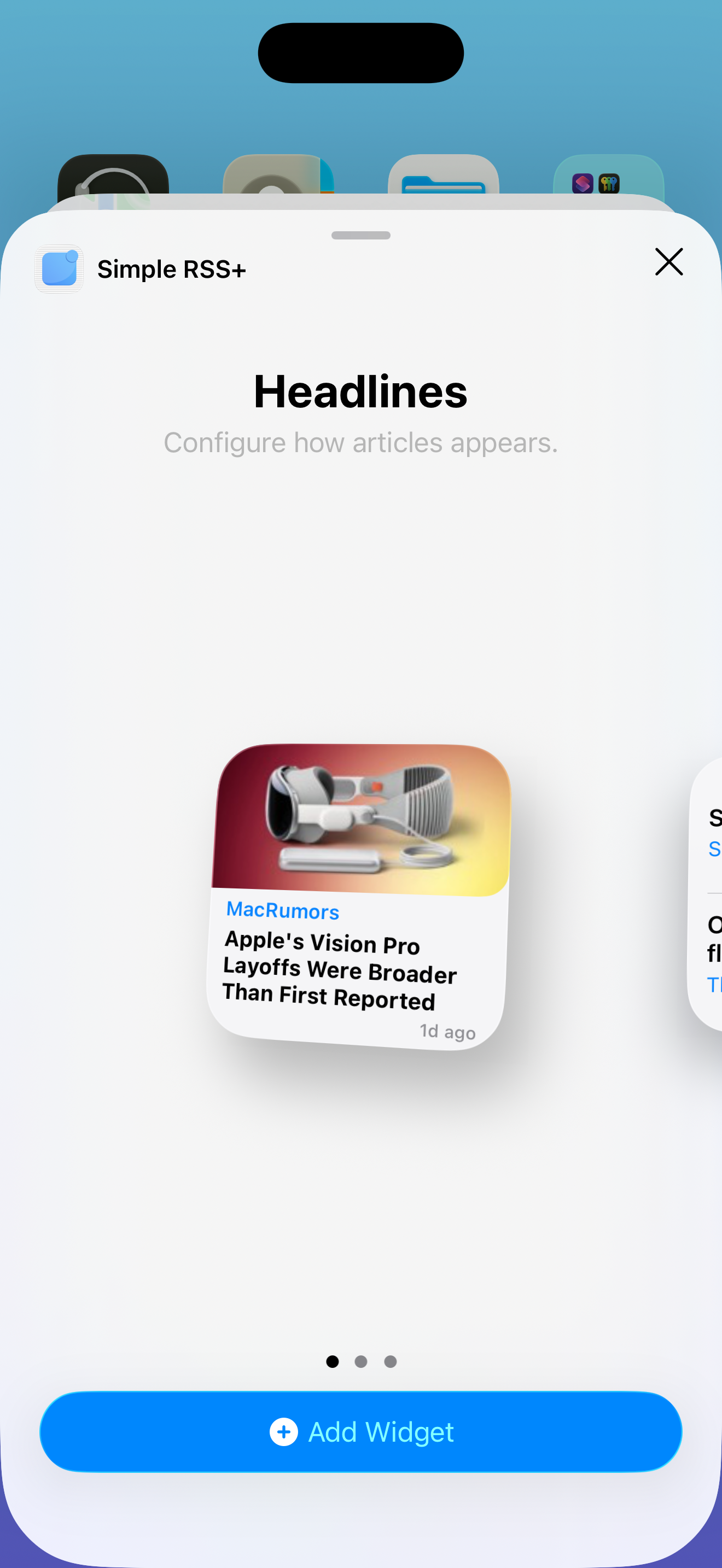 Spotlight widget in the iOS widget gallery