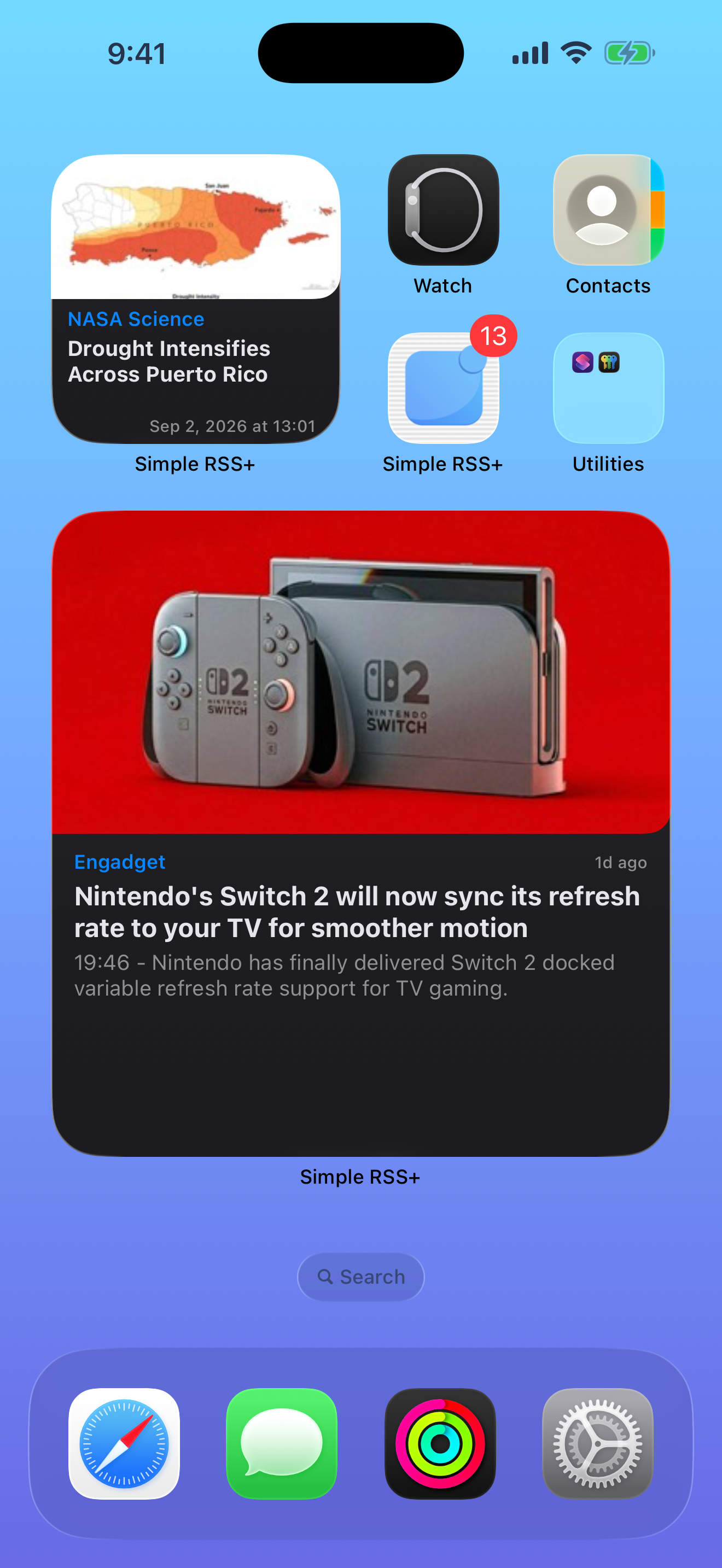 RSS widgets on the Home Screen in dark mode