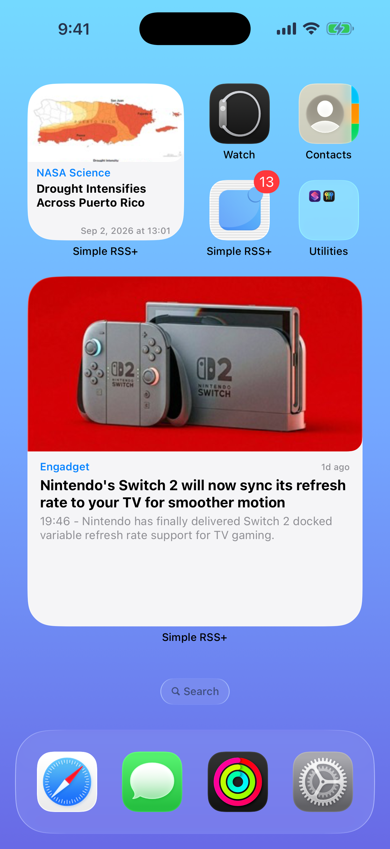 RSS widgets on the Home Screen in light mode