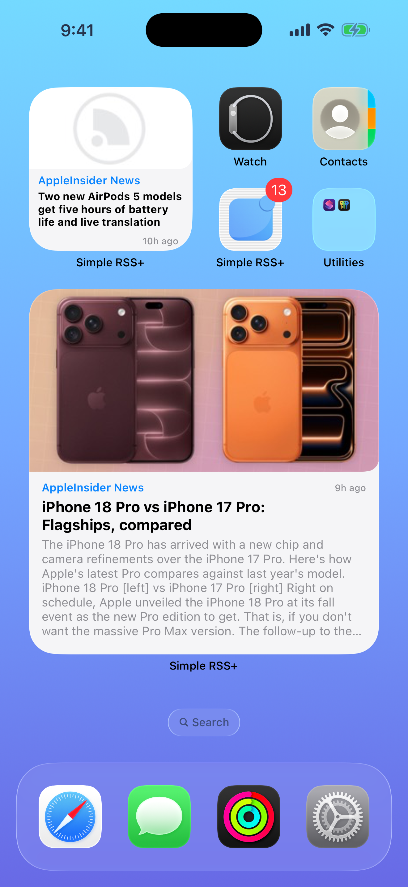 Spotlight RSS widget on the iPhone Home Screen