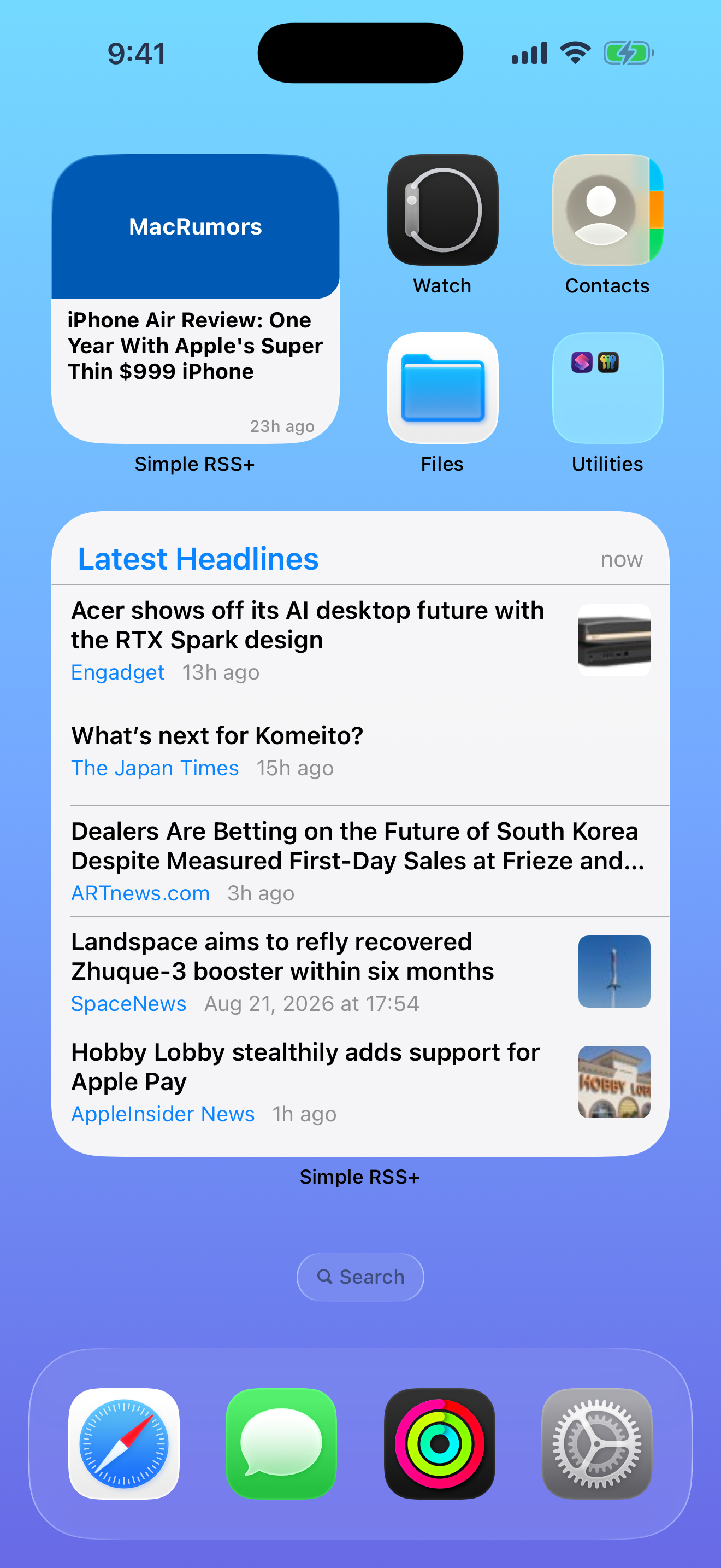 Headlines widget display mode