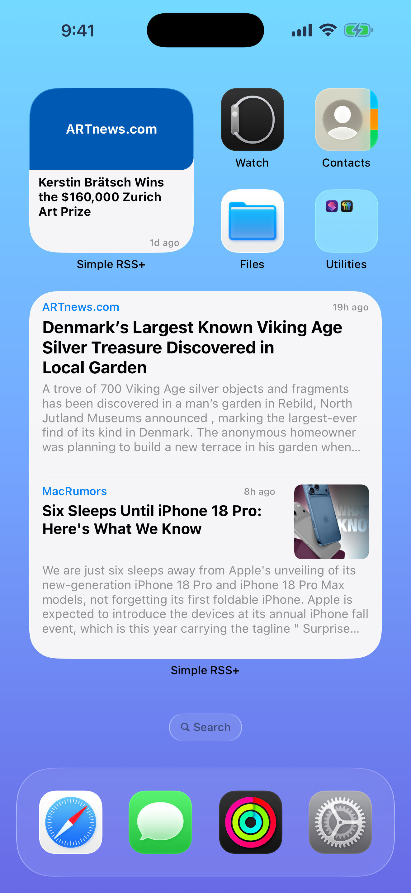 Widget feeds and font size settings